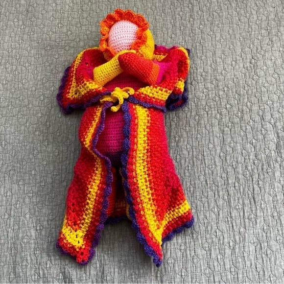Handmade Crochet Baby Doll in attached Blanket Colorful Plush Toy - Picture 1 of 6